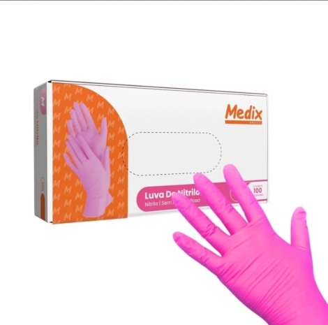 MEDIX - LUVA NITRILICA ROSA SEM PO (M) - CX.10X100UN (12041)