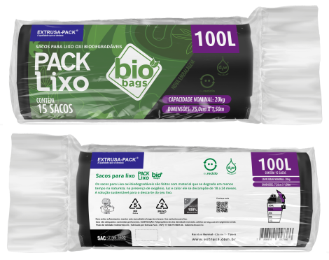 PACK LIXO BIOBAGS 100 LITROS PRETO 75X105 RL 15 UN